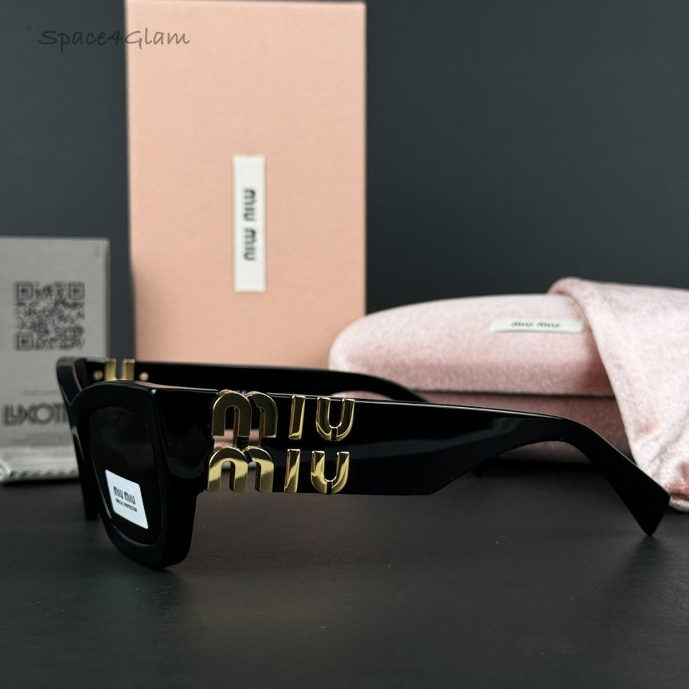 Miu Miu Women Sunglasses Black Grey Rectangle MU09WS GLIMPSE 1AB5S0 BRAND NEW - Picture 7 of 13